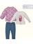 Kız Çocuk Çiçek Desenli Kapüşonlu Yağmurluk Bluz Jean Pantolon 3'lü Takım 1
