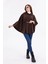 Kadın Kahverengi Kemer Detaylı Kaşe Panço Oversize 3