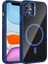 iPhone 11 Kılıf Standlı ve Kamera Lens Hediyeli M-Safe Şarj Özellikli Vlmt Etro Kapak - Lacivert 1