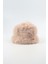 Bej Kürk Yuvarlak Şapka Peluş Bucket Şapka 3
