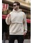 Bej Kapüşonlu Cep Detaylı Erkek Sweatshirt 7092 2