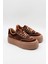 Kadın Önü Taş Detaylı Kalın Taban Kadife Sneaker Spor Ayakkabı GJ330 - Kahve - 36 2