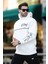 Ekru Kapüşonlu Şerit Detaylı Baskılı Erkek Sweatshirt 7091 3