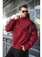 Bordo Fermuarlı Yaka Kapüşonlu Erkek Sweatshirt E7161 1