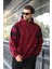 Bordo Fermuarlı Yaka Kapüşonlu Erkek Sweatshirt E7161 4