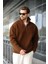 Kahverengi Yarım Fermuarlı Dik Yaka Polar Sweatshirt E7165 3