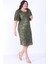Kadın Haki Degaje Yaka Pul Payet Büyük Beden Abiye Elbise 3