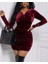Kadın Uzun Kollu Çapraz Yakalı Mini Kadife Elbise 2