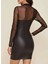 Kadın Uzun Kollu Balıkçı Yaka Tül Detaylı Mini Deri Elbise 3