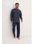 Erkek Küçük Kareli Patlı Lacivert Pijama Takımı 8012 3
