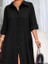 Kadın Uzun Kollu Yakalı Önden Düğmeli Uzun Dokuma Elbise 2