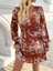 Kadın Uzun Kollu Kruvaze Yakalı Çiçek Desenli Mini Süprem Elbise 1