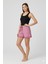 Bambu Fitilli Kadın Ev Şortu Bacak Dantel Detaylı Ev Giyim Pembe 2