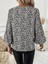 Kadın Uzun Kollu V Yaka Kollar Gipe Detaylı Leopar Desenli Süprem Bluz 3