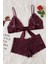 Kadın Bordo Dantelli & Kurdelalı Sütyen Külot Takımı 1