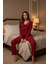 Kadın Bordo Fiyonklu Iç Çamaşırı ve Uzun Kollu V Yaka Pijama Takımı 4'lü Set 5