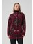 Desenli Düğme Detay Angora Hırka 7006 Bordo 4