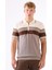 Kahve Çizgili Desen Fermuarlı Polo Yaka Kısa Kollu Slim Fit Erkek Triko 5