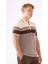 Kahve Çizgili Desen Fermuarlı Polo Yaka Kısa Kollu Slim Fit Erkek Triko 6