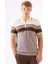 Kahve Çizgili Desen Fermuarlı Polo Yaka Kısa Kollu Slim Fit Erkek Triko 7