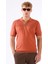 Kiremit Fermuarlı Polo Yaka Kısa Kollu Örgü Slim Fit Erkek Triko 5