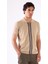 Bej Polo Fermuar Yaka Düz Kısa Kollu Slim Fit Erkek Triko 8