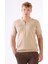 Bej Fermuarlı Polo Yaka Kısa Kollu Örgü Slim Fit Erkek Triko 5