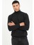 Siyah Tam Balıkçı Düz Regular Fit Erkek Triko 3