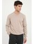 Bej V Yaka Regular Fit Düz Erkek Triko 3