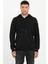Siyah Fermuar Kapamalı Kapüşonlu Slim Fit Erkek Triko 2