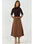Kadın Fermuarlı Yüksek Bel Süet Uzun Etek Deve Kahvesi 6
