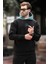 Siyah Kapüşonlu Renk Bloklu Nakış Detaylı Erkek Sweatshirt 7088 2