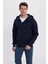 Erkek Relax Fit Rahat Kesim Pamuklu Tam Fermuarlı Kanguru Cepli sırt Çantalı Lacivert Sweatshirt 1