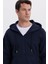 Erkek Relax Fit Rahat Kesim Pamuklu Tam Fermuarlı Kanguru Cepli sırt Çantalı Lacivert Sweatshirt 2