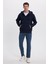 Erkek Relax Fit Rahat Kesim Pamuklu Tam Fermuarlı Kanguru Cepli sırt Çantalı Lacivert Sweatshirt 4