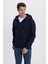 Erkek Relax Fit Rahat Kesim Pamuklu Tam Fermuarlı Kanguru Cepli sırt Çantalı Lacivert Sweatshirt 5