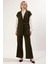 Kadın Alt Üst Kolsuz Blazer Yelek Geniş Paça Pantolon Takımı Modern Rahat Günlük Ofis Kombinleri 4