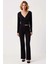 Kadın Alt Üst Melanj Örme Kruvaze Uzun Kollu Crop Üst ve Geniş Paça Rahat Kesim Pantolon Takımı Şık 4