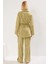 Kadın Alt Üst Bağcık Detaylı Belden Büzgülü Uzun Kollu Dokuma Gömlek ve Geniş Paça Pantolon Takımı 5