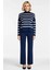 Kadın Alt Üst Çizgili Oversize Dik Yaka Triko Kazak Pantolon Ikili Takım Kış Günleri Konforlu Bir 4