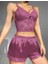 Arias Closet Dantelli Büstiyer Ince Askılı Lila Saten Şortlu Takım 2