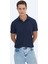 Lacivert Jakarlı Polo Yaka Pamuk Karışımlı T-Shirt 6