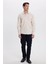 Modern Slim Fit Uzun Kollu Pamuklu Kolay Ütü Armürlü Bej Erkek Gömlek 4