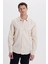 Modern Slim Fit Uzun Kollu Pamuklu Kolay Ütü Armürlü Bej Erkek Gömlek 5