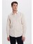 Modern Slim Fit Uzun Kollu Pamuklu Kolay Ütü Armürlü Bej Erkek Gömlek 6