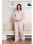 Çiçek Desenli Kadın Pijama Takımı - 3 Düğmeli Uzun Kol Likralı Viskon 2845UY 3