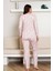Çiçek Desenli Kadın Pijama Takımı - 3 Düğmeli Uzun Kol Likralı Viskon 2845UY 5