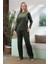 Kadife Kadın Pijama Takımı - Ithal Kadife Yeşil Nakışlı Cepli 2598UK 4