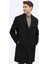 Siyah Regular Fit Kelebek Yaka Klasik Dokuma Palto 6