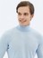 Mavi Tam Balıkçı Yaka Düz Örgü Yün Karışımlı Triko Kazak 8